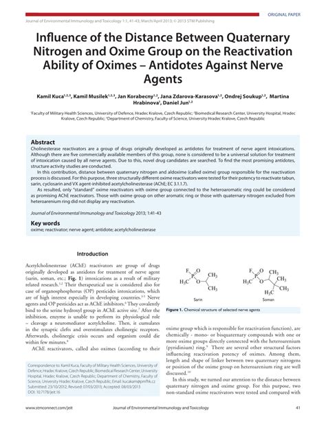 (PDF) Influence of the Distance Between Quaternary Nitrogen and Oxime Group on the Reactivation ...