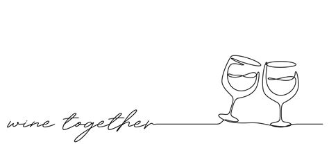 continuous line drawing of wine glasses cheers vector illustration ...