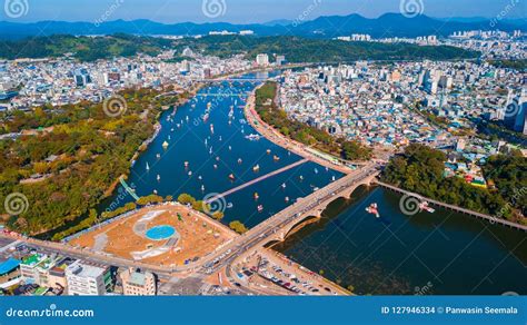 Aerial View of Jinju Namgang Yudeung Festival in Jinju City, Sou ...