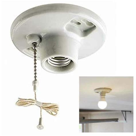 1 Porcelain Ceiling Lamp Holder With Pull Chain White Bulb Mount Light ...