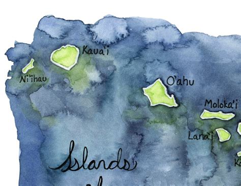 Watercolor Hawaiian Islands Print Painting titled | Etsy