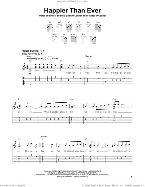 Happier Than Ever sheet music for guitar solo (easy tablature)