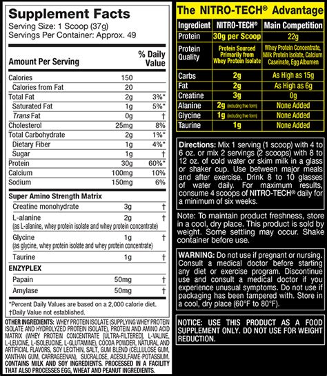 Nitro Tech Nutrition Facts – Nutrition Ftempo