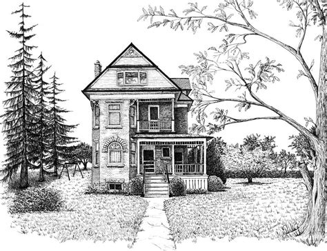 Victorian Farmhouse Pen And Ink Drawing by Renee Forth-Fukumoto