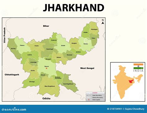 Jharkhand Map. Showing State Boundary and District Boundary of ...