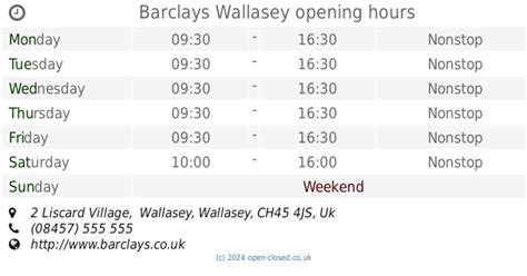 Barclays Wallasey opening times, 2 Liscard Village, Wallasey