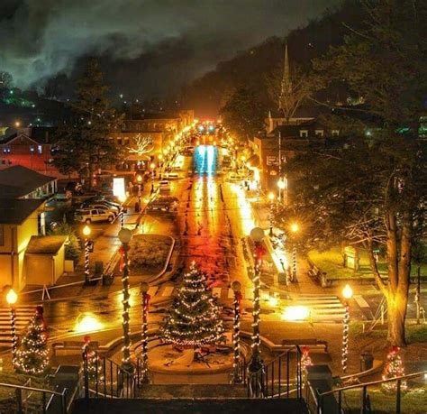 Downtown Sylva, North Carolina at night, taken from the steps of the ...