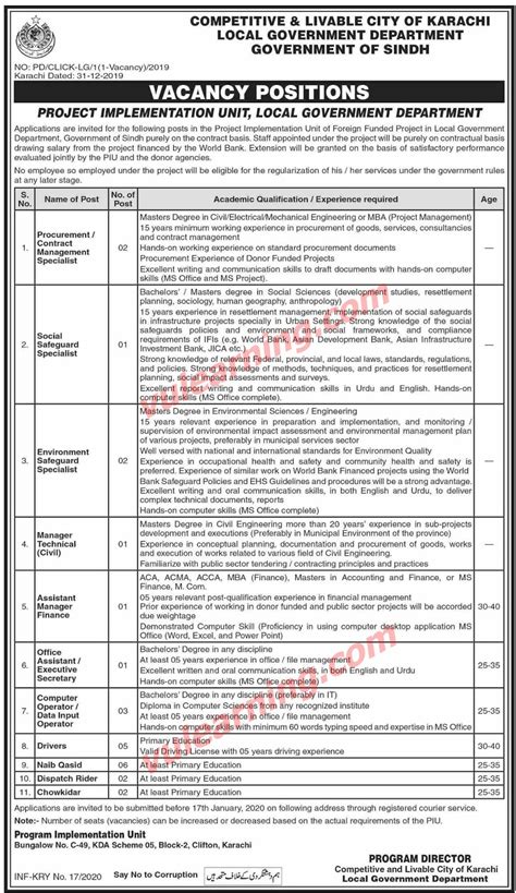 Local Government Department Sindh Jobs 2020