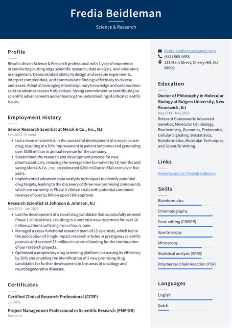 Science & Research Resume Examples and Templates | ResumeCat