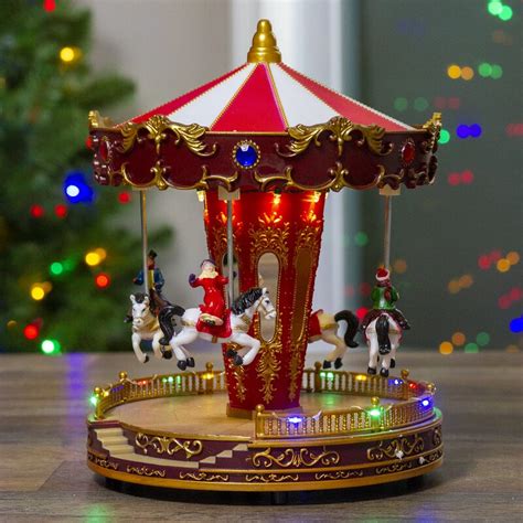 Northlight 11" LED Lighted And Animated Christmas Carousel With Horses ...