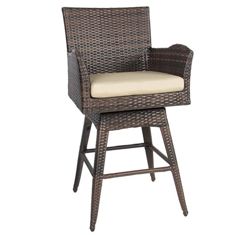 Best Choice Products Outdoor Brown Wicker Swivel Bar Stool w/ Cushion - Walmart.com