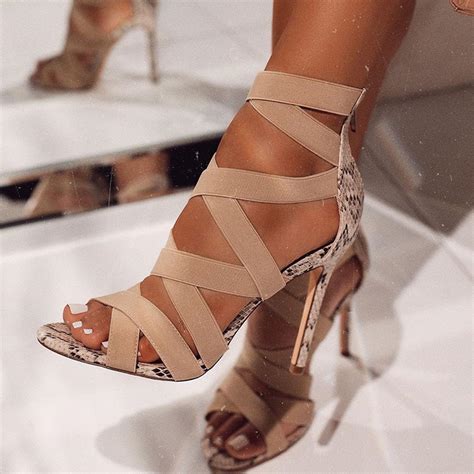 Beyonce Nude Snakeskin Heeled Sandals – Pink Sass