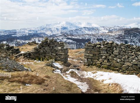 Winter view towards Loughrigg Fell from Lord Crag Lake District Cumbria ...