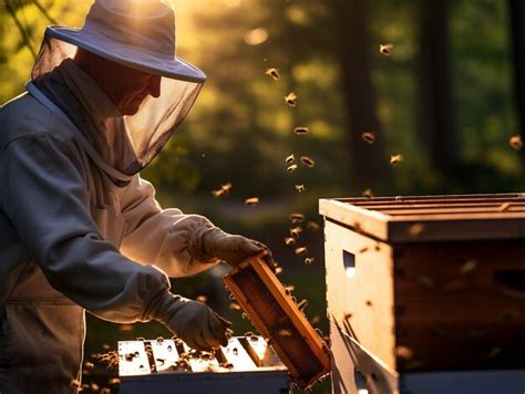 Premium AI Image | a beekeeper inspecting the first hive of the season