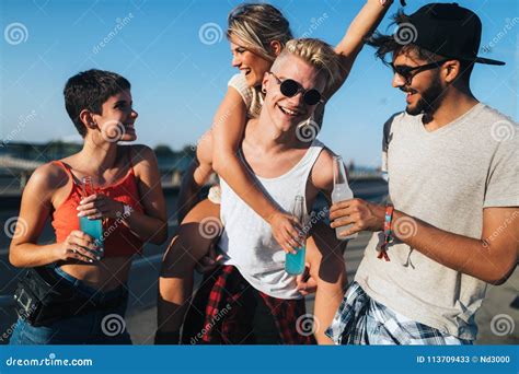 Group of Young Happy Friends Having Fun Time Stock Image - Image of urban, outdoors: 113709433