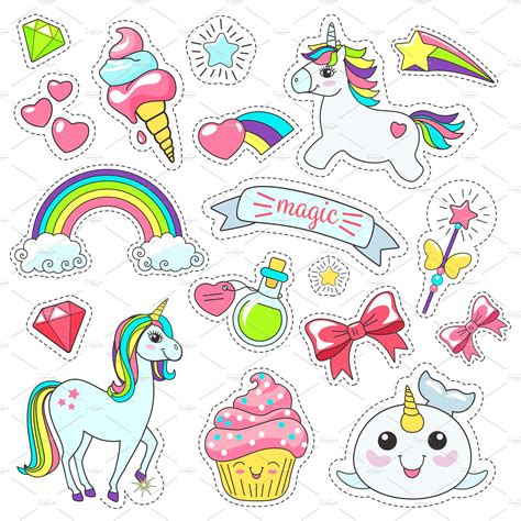 Magic cute unicorn stickers ~ Illustrations ~ Creative Market