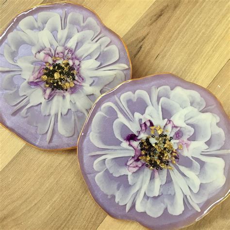 Epoxy Resin Coaster set of 2 Flower Shaped Coasters Home | Etsy