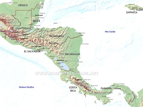 Mapa Físico de América Central y del Caribe