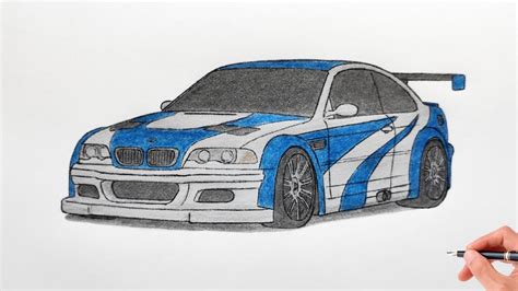 How to draw a BMW M3 E46 GTR 2005 from Need for Speed Most Wanted / drawing bmw e46 2001 - YouTube