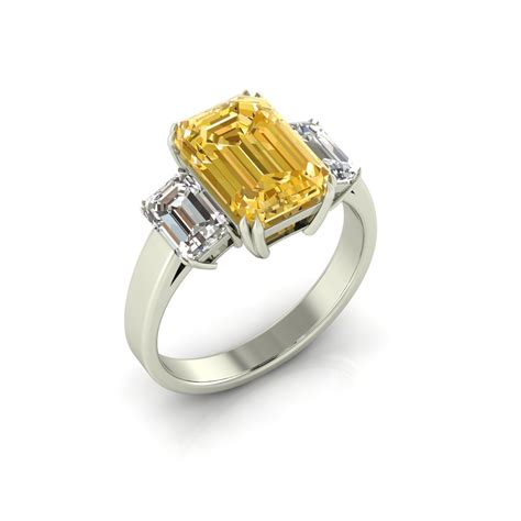 White Gold Yellow Sapphire Emerald Cut Engagement Ring