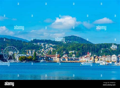 Old town of Luzern from waterfront of lake Lucerne, Switzerland Stock ...