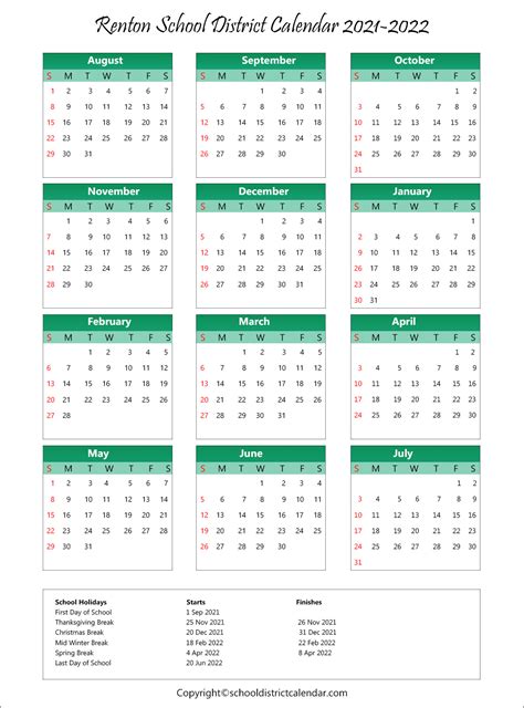 Renton School District Calendar Holidays 2021-2022