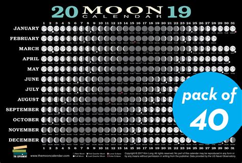 2019 Moon Calendar Card (40 pack) : Lunar Phases, Eclipses, and More ...