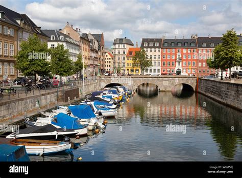 Copenhagen Denmark - canal and colourful buildings, Copenhagen city center, seen from the ...