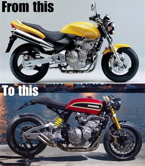 Very cool before and after Honda hornet by @aesse_ FOR A STEP BY STEP GUIDE TO CAFERACER BUILDS ...