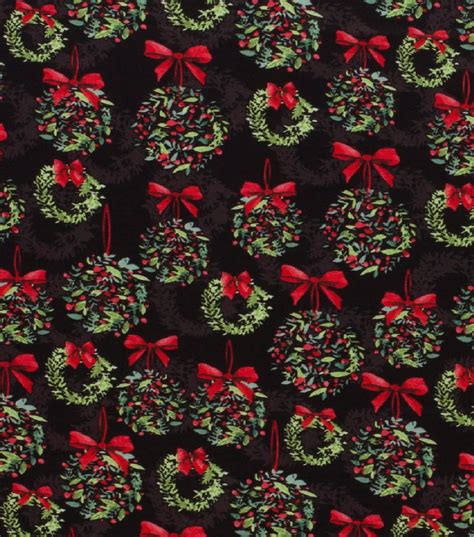 Christmas Cotton Fabric Christmas Wreaths Black | JOANN