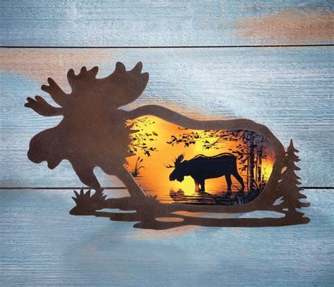 Lighted Silhouette Wildlife Moose At Sunset Metal Wall Art Rustic Lodge Home NEW – 2019 - Metal ...