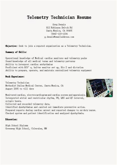 Resume Samples: Telemetry Technician Resume Sample