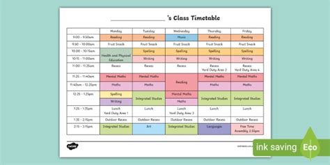 Australian Editable Sample Timetable (teacher made)