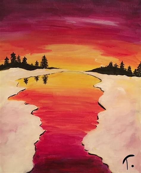 Winter Sunset Painting at PaintingValley.com | Explore collection of ...