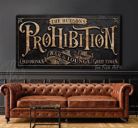 Prohibition Bar and Lounge Sign Speakeasy Personalized Name Art Rustic Custom Wall Modern ...