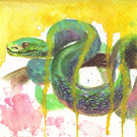 Snake Painting Green Snake Original Art Watercolor Painting | Etsy