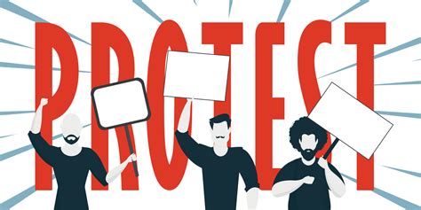 Protest banner. Men protest with banners. Strike concept. Vector ...