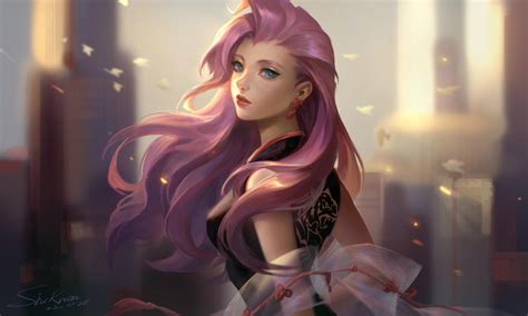 women, purple hair, blue eyes, fictional character, League of Legends ...