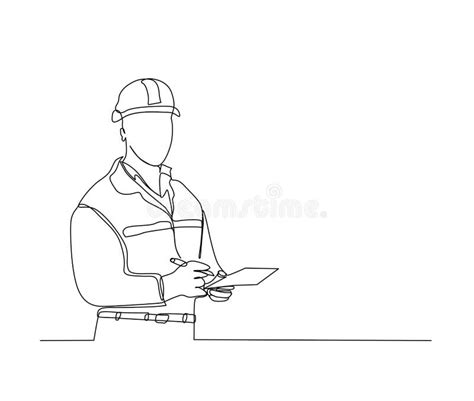 Continuous Line Drawing of Construction Worker with Blue Print Paper. Single Line Art of ...