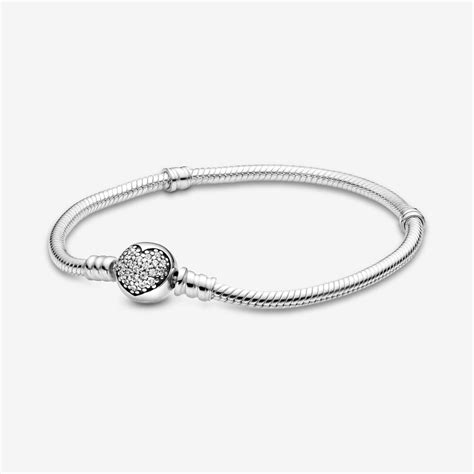 Pandora Moments Sparkling Heart Clasp Snake Chain Bracelet | Silver | Pandora Canada