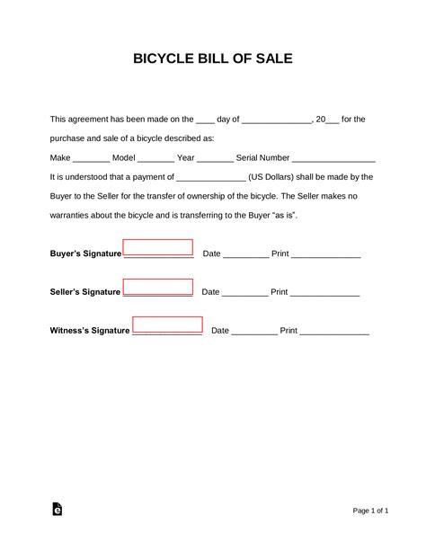 Free Bicycle Bill of Sale Form - PDF | Word – eForms