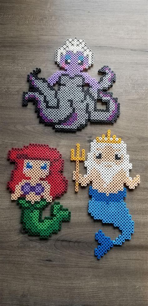 Set of 7 Little Mermaid Perler Beads | Perler bead disney, Melt beads patterns, Perler bead art