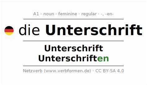 Declension German "Unterschrift" - All cases of the noun, plural, article | Netzverb Dictionary