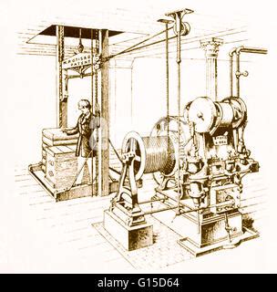 Elisha Graves Otis (1811-1861), demonstrating his patent safety lift at the 1854 New York World ...