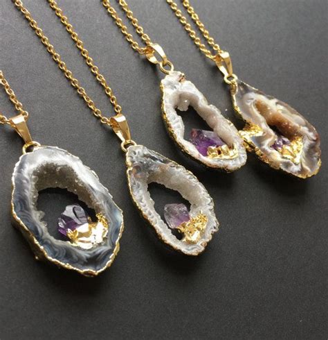 Crystal Geode Necklace Geode Slice Geode Pendant Amethyst | Etsy | Geode pendant, Geode necklace ...