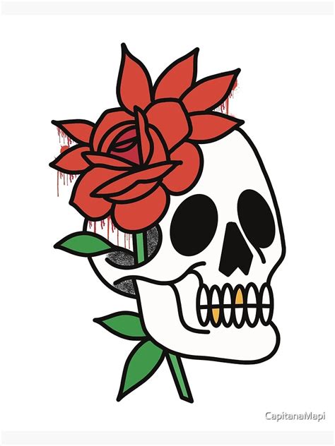 "Bloody skull with gold teeth | Traditional tattoo" Art Print by CapitanaMapi | Redbubble