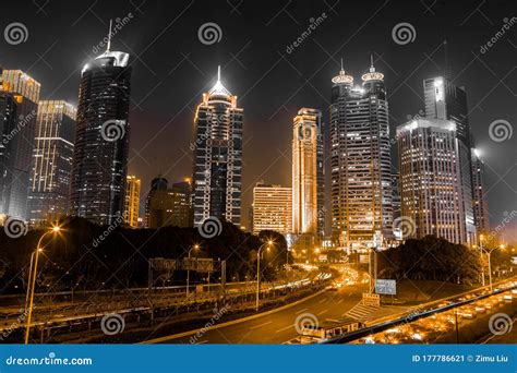 Night view of Lujiazui stock image. Image of business - 177786621