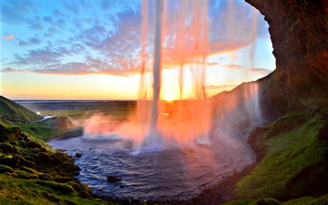 Sunset Curtain Call at Seljalandsfoss, Iceland by David Shield Photography - Desktop Wallpaper