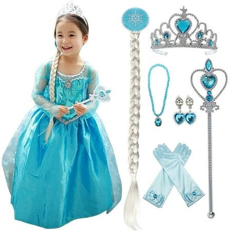 Elsa Dress for Girls Child Costume Princess Dress up Cosplay Kids Party Dress with Accessories ...