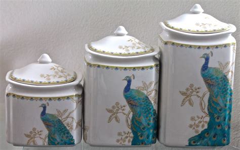 222 FIFTH PEACOCK GARDEN CANISTERS SET OF 3 WITH LIDS NEW TURQUOISE GOLD | eBay | Canister sets ...